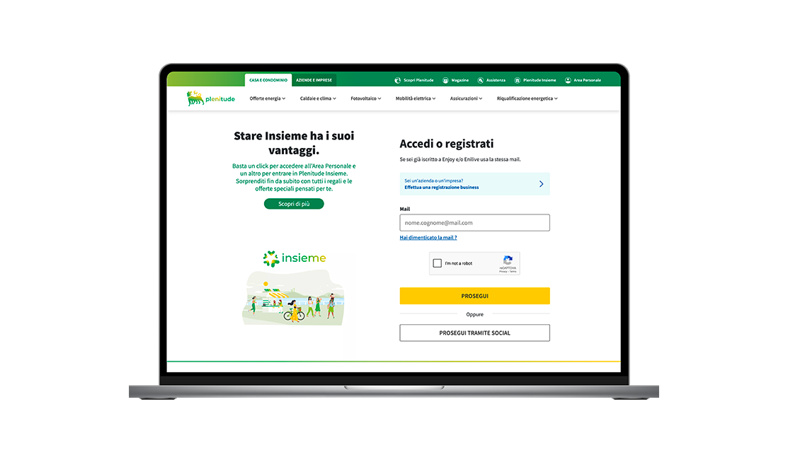 Immagine della pagina di accesso o registrazione per i clienti Plenitude.